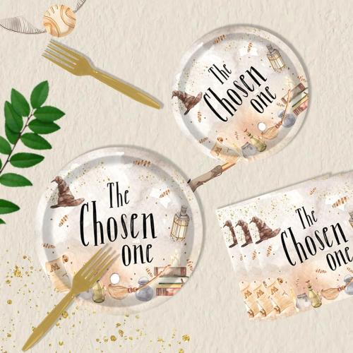 96PCS Magical Wizard The Chosen One Plates and Napkins Boys Witch Wizard Magic Halloween Happy 1st Birthday Tableware Set Vintgage Castle Owl Party Table Decorations Favors Serves 24 Guests