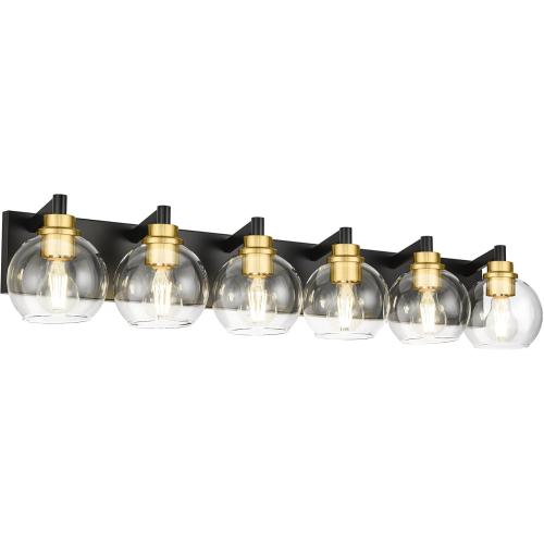 Bathroom Light Fixtures, 6-Light Black and Gold Bathroom Vanity Light, 38 Inch Modern Wall Sconces with Globe Clear Glass Shade, Vanity Lighting Fixtures Over Mirror, VL195-KG-6