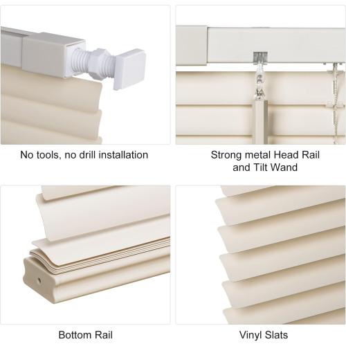 LazBlinds No Drill 1 Vinyl Mini Blinds, 35 W x 64 H, Cream | Cordless Tool Free Blinds for Windows, Light Filtering Horizontal Window Blinds & Shades