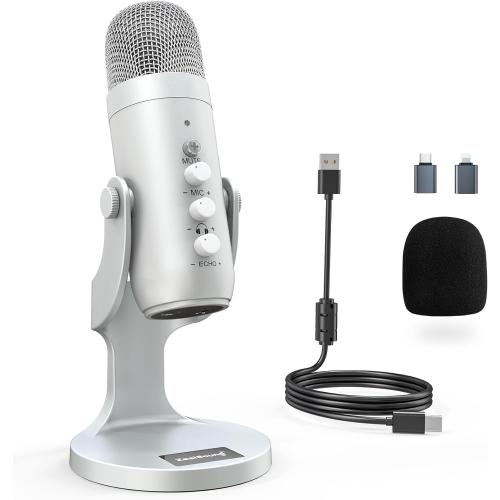 Color silver ZealSound USB Microphone,Condenser Computer PC Mic,Plug&Play Gaming Microphones for PS 4&5.Headphone Output&Volume Control,Mic Gain Control,Mute Button Vocal,YouTube Podcast on Mac&Windows(Silver)
