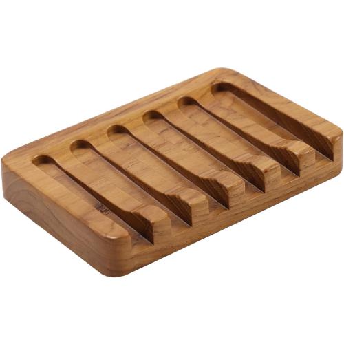 HTB Soap Dish with Slanted Waterfall Design,Teak Wood Bar Soap Holder