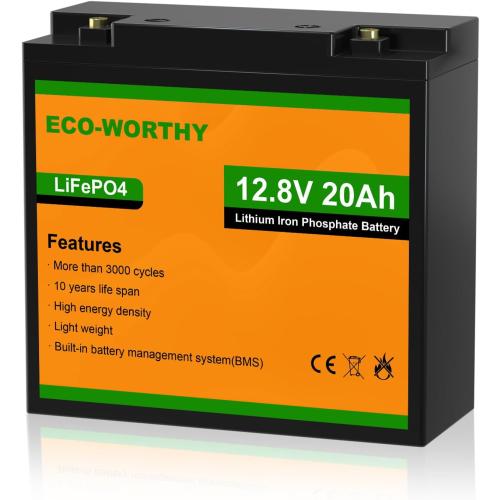 ECO-WORTHY 12V 20Ah Lithium Battery, 3000  Deep Cycle Rechargeable LiFePO4 Lithium Ion Phosphate Battery with BMS for Trolling Motor, Fish finder, Kids Scooters, Power Wheels, Outdoor Camping