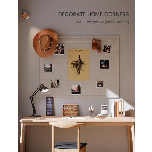 Fluxynara Large Bulletin Board, 47.2 x 35.4 Cork Board Alternative with 24 Safe Removable Adhesive Tabs, Foldable Felt Pin Board for Home Office, Classroom, Bedroom,Entryway for Walls— Oatmeal
