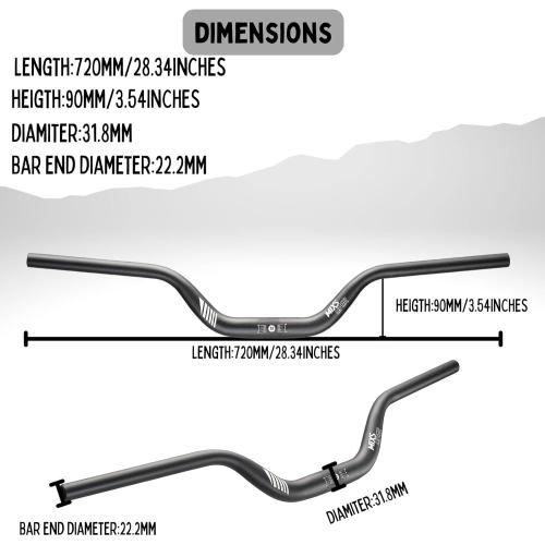 Mixsuper Mountain Bike High Riser Handlebar 31.8mm Length 720mm Rise 90mm Aluminium Alloy MTB Handlebar Black