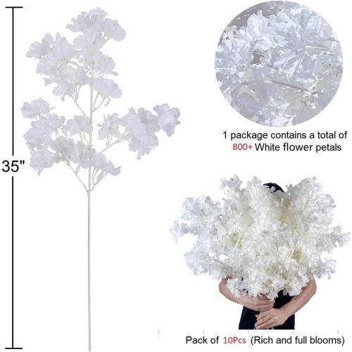 Bulk Artificial White Cherry Full Blossom Branches 35 Inch for Tall Floor Vase Wedding Home Decoration Fake Silk Flowers for Table Centerpiece Garden Party Indoor Outdoor (White)