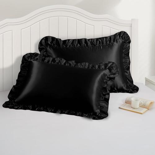 P Pothuiny 3-Piece Set Ruffle Satin Pillowcases & Twin Fitted Sheet