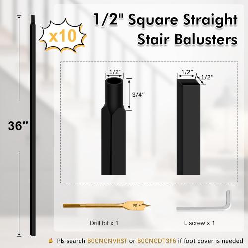 10 Pack Iron Stair Balusters, 36 Balusters for Staircase Interior, Stair Spindles Hollow Single Basket with Knuckles Double Twist 1/2 Square Metal Stair Wrought Iron Balusters, Black