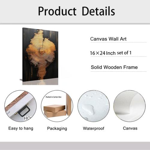 IBHJSART Framed Tree Ring Canvas Wall Art Black And Gold Wall Art Prints Modern Minimalist Pictures Neutral Nature Rustic Farmhouse Decor Living Room Bedroom Bathroom Office.