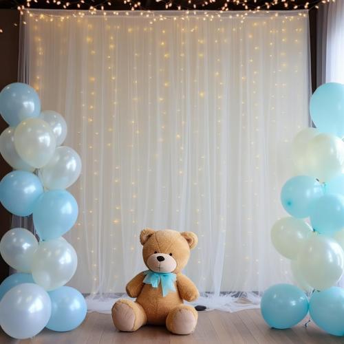 10x10ft White Tulle Backdrop Curtain with Lights String for Parites, Sheer Photo Backdrop Drapes with Lights for Wedding Ceremony Reception Baby Shower Bridal Shower Birthday Party