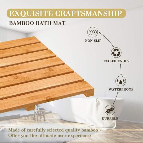 Bamboo Wooden Bath Floor Mat for Luxury Shower - Non-Slip Bathroom Waterproof Carpet for Indoor or Outdoor Use