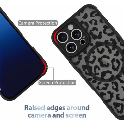 AIGOMARA Magnetic Case for iPhone 16 Pro, Black Leopard Pattern Design | [Compatible with MagSafe] Soft TPU Bumper Hard PC Back Anti-Fall Shockproof Protective Slim Cover for Women Girls Men