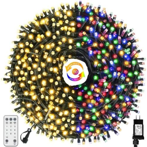 Chuya Christmas String Lights 500 Led Light Color Changing Warm White & Muticolor 11 Modes UL588 for Christmas Tree Lights Decoration Outdoor