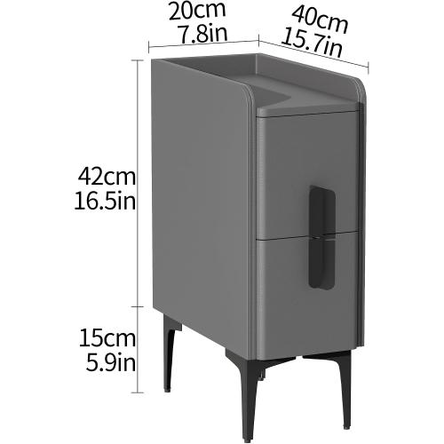 Size 15.7 D x 7.8 W x 22.4 H Color light grey VICITON Narrow Nightstand with 2 Drawers, Narrow Side Table Leather Surface, Slim Bedside Table for Bedrooms, Dormitories, Living Rooms (Light Gray, 15.7 D x 7.8 W x 22.4 H)