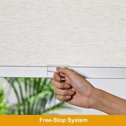 Persilux Cordless Shades for Windows, Light Filtering Roller Blinds for Windows (Cream 33 W x 72 H) Natural Woven Fabric Free-Stop Thermal Insulation Privacy Roller Window Blinds for Windows, Home