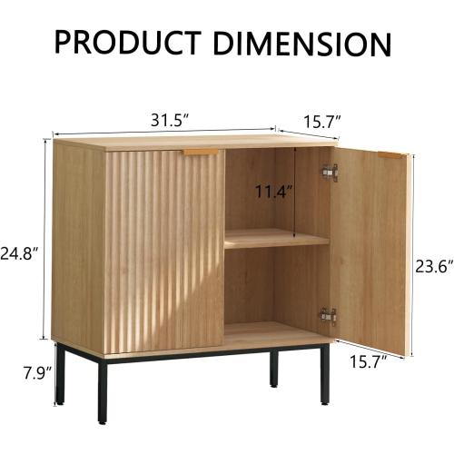 Fluted Sideboard, Buffet Cabinet with Storage, Wooden with Doors and Shelves, Accent Cabinet for Living Dining Room, Entryway