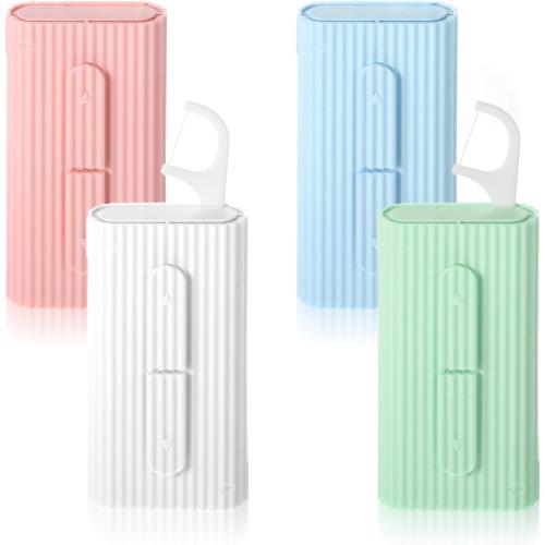 4 Pcs Portable Dental Floss Dispenser Refillable Dental Flossers Case Automatic Travel Floss Pick Organizer Pocket Floss Boxes with 40 Floss Picks for Cleaning Teeth