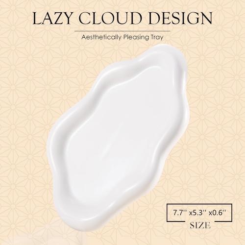 CCINPPY Ceramic Jewelry Tray Trinket Dish, Decorative Cloud Vanity Key Tray for Women, Ring Holder Dish, Cute Jewelry Plate Bowl Room Decor Aesthetic, White, Medium