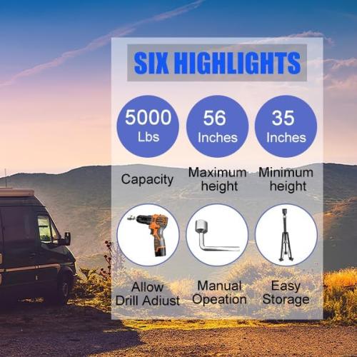 Schumaho King Pin Tripod Stabilizer Jack for 5th Wheel Trailer Rv, (Allow Drill Adjust), 5000lb Load Capacity & Adjustable Height from 35 to 56（Patented