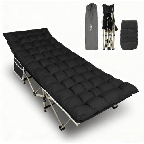YELLOW JACKET Folding Camping Cot for Adults,600LBS Max Load,28 Wide Sleeping Cot with Removable Thick Mattress Portable Foldable Camping Bed with Carry Bag for Camp,Home,Office,Travel,Black