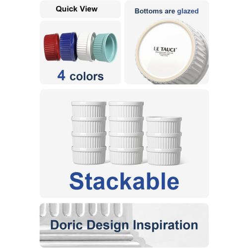 White 8oz 4 Pack LE TAUCI Ramekins 8 OZ Oven Safe, Creme Brulee Ramekins, Pudding Custard Cups Souffle Ramiken, Dipping Sauce Dishes, Ceramic Ramekin Bowls Set of 6, White
