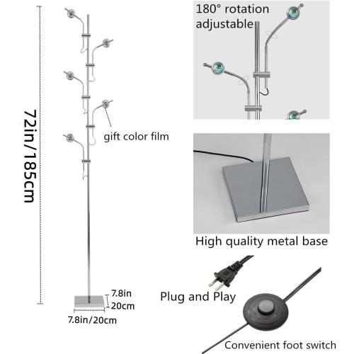 NKU Sunset Floor Lamp Projector 5 Head Multi Head Floor Light with Replaceable Filters Ambient Mood Lighting for Bedroom, Living Room 72in Chrome Unique Modern Colorful Sunset Lamp with Halo Effect