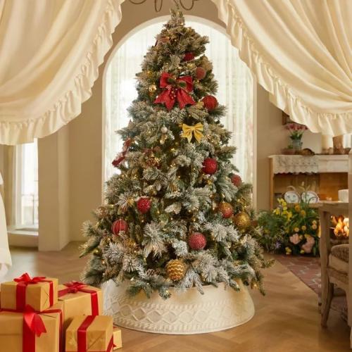 Christmas Tree Collar, Knit White Rustic Farmhouse Christmas Tree Skirt,Adjusted Christmas Tree Base Cover for Artificial Trees for 6ft 6.5 ft 7ft 7.5ft Tree