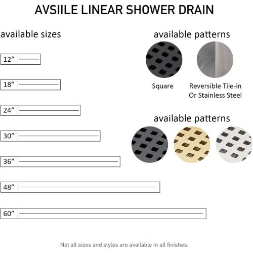 AVSIILE Linear Shower Floor Drain, Brushed Nickel 24 Inch 304 Stainless Steel Bathroom Drains Kit, Long Rectangular Shower Trench Drain with Square Pattern Drain Cover & Hair Catcher