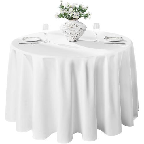 VidaFete 1 Pack 120inch Round Tablecloth Polyester Table Cloth, Stain Resistant and Wrinkle Polyester Dining Table Cover for Kitchen Dinning Party Wedding Rectangular Tabletop Buffet Decoration(White)
