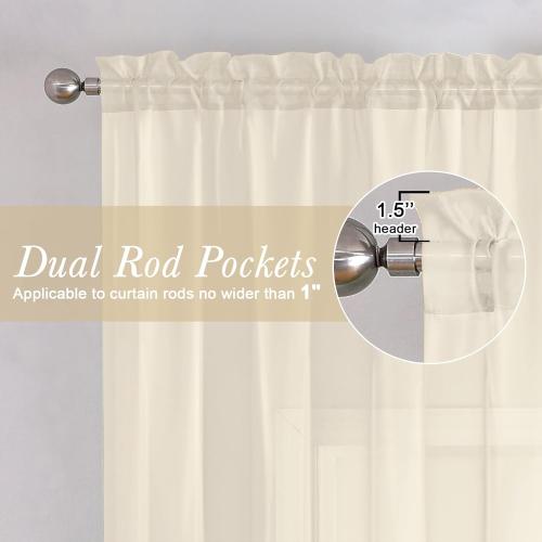 Lecloud Cream Sheer Curtains 84 Inches Long 2 Pcs, Dual Rod Pocket Breathable Rustic Living Room Curtains for Bedroom Dining Room, Home Decor Light Filtering Drapes, Each Panel 59 W x 84 L