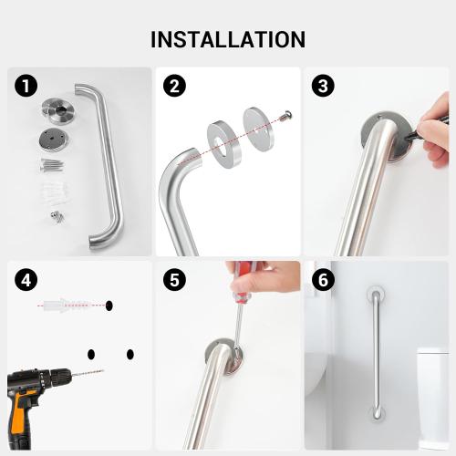 16 Inch Grab Bars for Wall Black, Safety Shower Grab Bars for Seniors Elderly Handicapped, Handicap Grab Bars for Shower with Concealed Screws, Tesuchan
