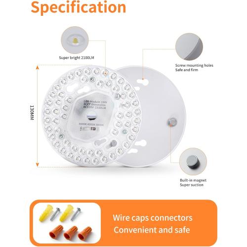 6 Pack Ceiling Fan LED Light Replacement Dimmable 5.1 inch 24W 2100LM, AC120V 3CCT 3000K/4000K/5000K Adjustable LED Retrofit Light Kit for Ceiling Fan