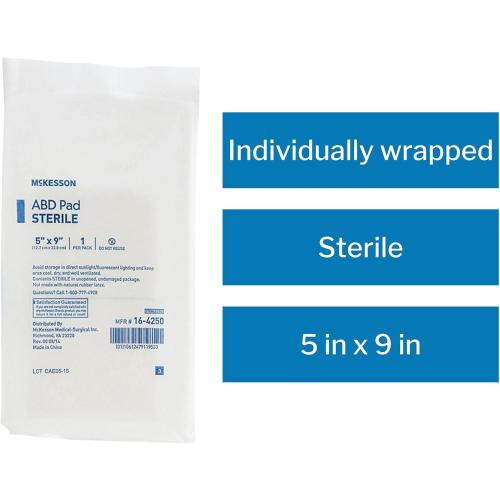 McKesson Abdominal Pads, Sterile, Nonwoven Cellulose, 5 in x 9 in, 20 Count, 2 Pack