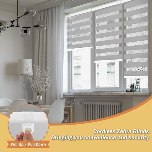 Cordless Zebra Blinds for Windows, 18 W x 72 H Zebra Roller Shades with Valance Free Stop Zebra Roller Shades, Light Control Window Treatments Dual Layer Sheer Blinds for Day and Night, Grey