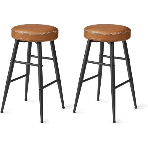 VASAGLE EKHO Collection - Bar Stools Set of 2, Counter Height Bar Stools, Kitchen Counter Stools, Mid-Century Modern Backless Counter Stools, 24.8-Inch Tall, Kitchen Island Home Bar, Caramel Brown