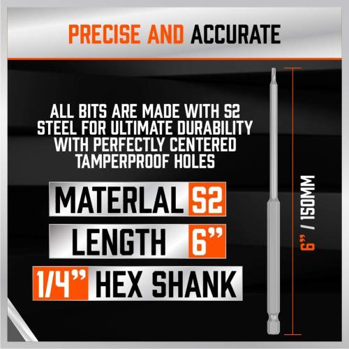 HORUSDY 32-Piece 1/4 Shan Extra Long Security Power Bit Set, 6 Long Tamper Proof Security Bits, S2 Steel.