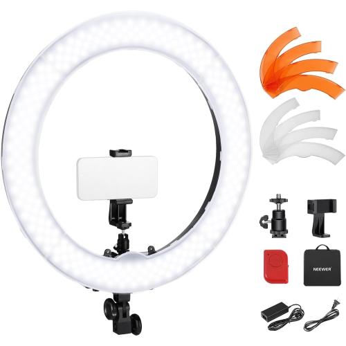 NEEWER 18 Ring Light, 58W 5500lx 5600K Dimmable CRI95 240 LEDs, Lighting with Cold Shoe Bi Color Filters Carry Bag Phone Holder for iPhone Selfie Makeup Studio Photography Video Recording, RL-18