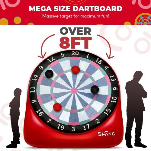 Swooc Games - Inflatable Giant Kick Darts (15  Ways to Play) - Jumbo Soccer Dartboard w/Air Pump - Big Carnival Games - Giant Outdoor Games - Oversized Dart Board Yard & Lawn Game for Kids & Adults