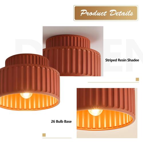 Nordic Round Semi Flush Mount Ceiling Light Vintage Small Hallway Lamp Fixtures Kitchen Ceiling Mount Light Orange Red Resin Close to Ceiling Lamp Modern Bathroom Overhead