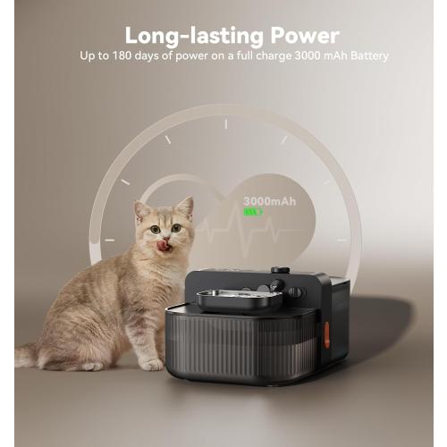 FEELNEEDY Wireless No Filters Cat Water Fountain, Wastewater Separation, Stainless Steel Bowl, 3000mAh 3.5L Pet Water Fountain for Indoor Cats & Dogs Dispenser, Black