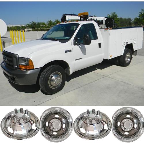 4pcs 16 Polished Stainless Steel Dually Wheel Simulators, Nice Looking Bolt On 8 Lug 4 Hand Hole Hubcaps Fit for 1974-1998 Ford F350 Truck 16F8