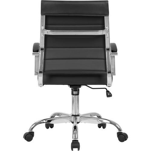 LANDSUN Home Office Chair Mid Back Desk Chair PU Leather Ribbed Executive Swivel Computer Chair with Wheels and Armrests Soft Padded Adjustable Height Conference Task Black