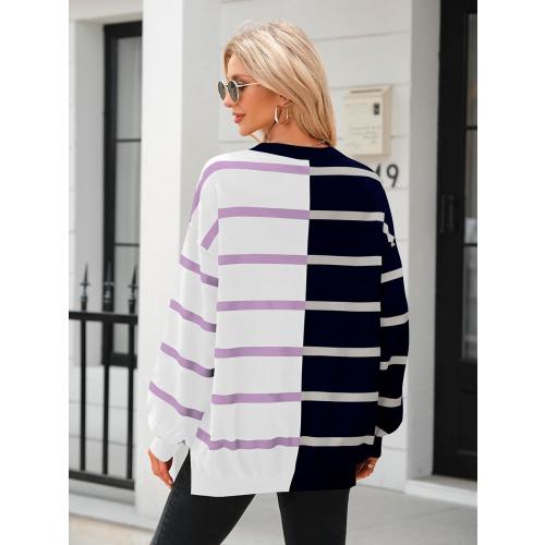 Soze L...Fisoew Womens Striped Pullover Sweater Crew Neck Long Sleeve Knitted Color Block Casual Loose Lightweight Sweaters for Women