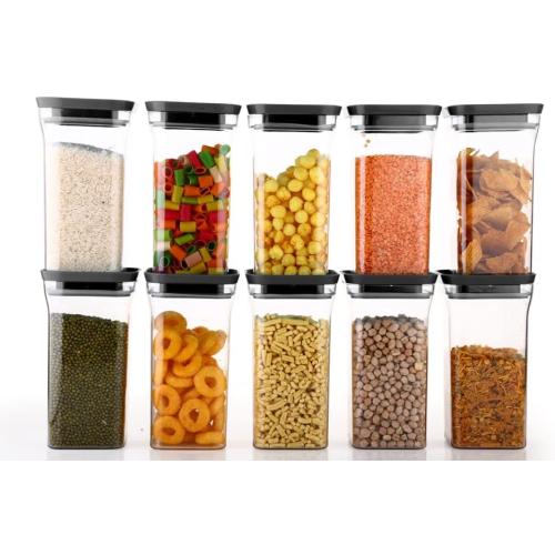 Set of 10  Unbreakable Air Tight Kitchen Storage Container for Rice | Dal | Atta, BPA-free, Flour | Cereals | Snacks | Stackable | Modular, 1100 Ml Set 10 (Black)