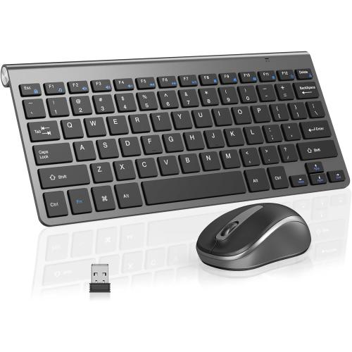 Compact Wireless Keyboard Mouse Combo, Mini Portable Travel Keyboard and Silent Mouse Set with USB Receiver, Quiet Click, Small Size, Adjustable 2400 DPI for Computer, Laptop, PC, Windows, Mac