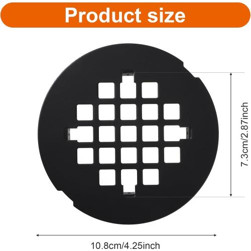 1 Pc Black Snap-in Shower Drain Cover, 4-1/4” Od Snap-in Shower Drains Cover Replacement, Stainless Steel Drain Stopper Bathroom Sink Easy to Install