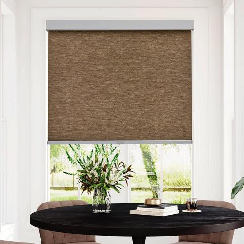 Persilux Cordless Roller Blinds - Light Filtering, Free-Stop, Thermal Insulation for Windows (Brown, 32 W x 72 H) Natural Woven Fabric Privacy Shades for Home, Office