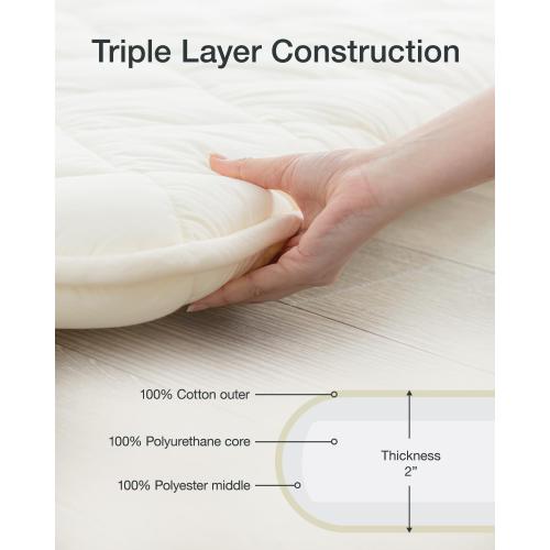 FULI Japanese Futon, Japanese Floor Bed, Tatami Foldable Bed, Roll Up Sleeping Pad, Shikibuton, Made in Japan (beige, Twin)