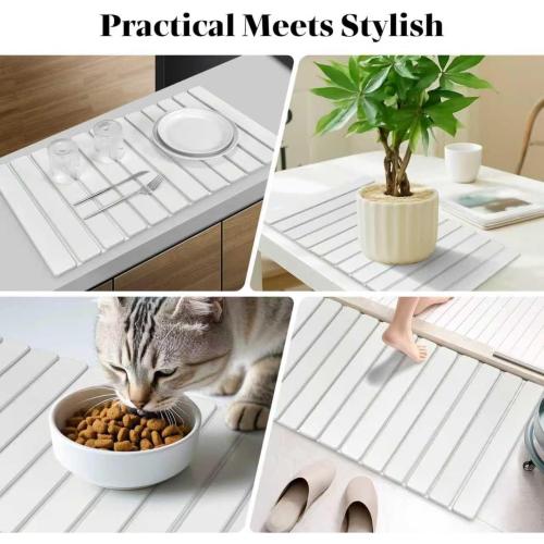 Extral Large Stone Dish Drying Mats for Kitchen Counter, 28(L)×16(W) Quick Dry Dish Drying Mat, Collapsible Eco-Friendly Absorbent Diatomaceous Earth Mat for Dishes Cups, Match Any Countertop