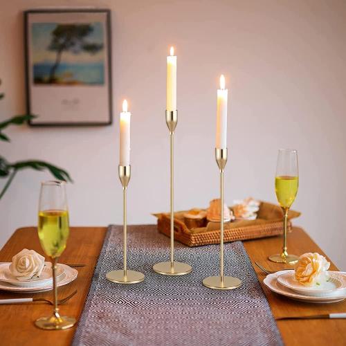 Candlestick Holders Taper Candle Holders, Candle Stick Holders Kit Decorative Candlestick Holder Set of 3 for Wedding Party Dinning Table Centerpiece Home Decoration (Gold)