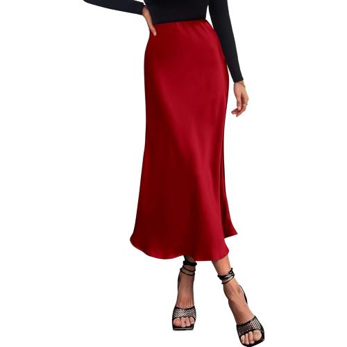 Size L....BTFBM 2026 Womens Spring Summer Long Satin Skirt Silk Elegant High Waist Cocktail Party Wedding Flowy A-Line Midi Skirts